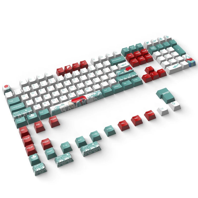 Bluejw X515 Cool Coral Sea Dye-Sub PBT Keycaps Set - Gaming Keyboard Keycaps for 61/68/84/87/96/98/104/108 Keys Mechanical Keyboards - Shark Keycap Included - Image 2